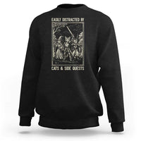 Easily Distracted By Cats And Side Quests Sweatshirt Vintage Gaming Cat Lover Gift