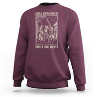 Easily Distracted By Cats And Side Quests Sweatshirt Vintage Gaming Cat Lover Gift