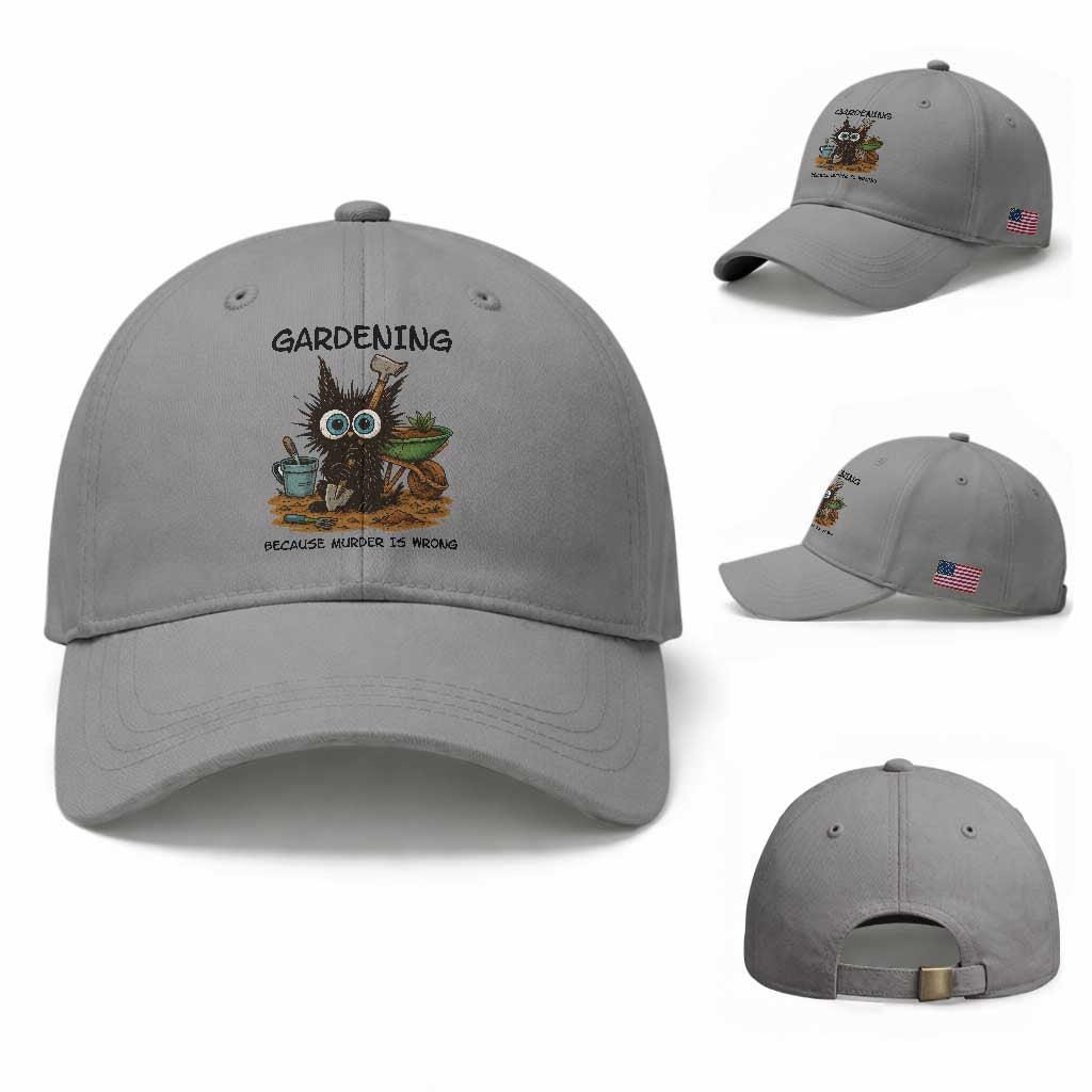 Gardening Because Murder Is Wrong Baseball Cap Funny Black Cat Gardener Gift