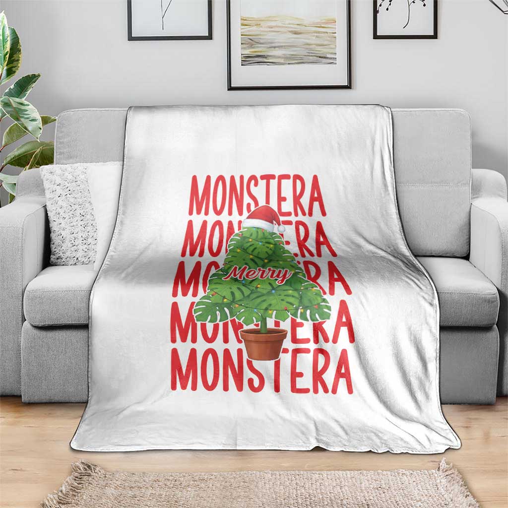 Merry Monstera Throw Blanket Plant Lover Christmas Gift - Wonder Print Shop