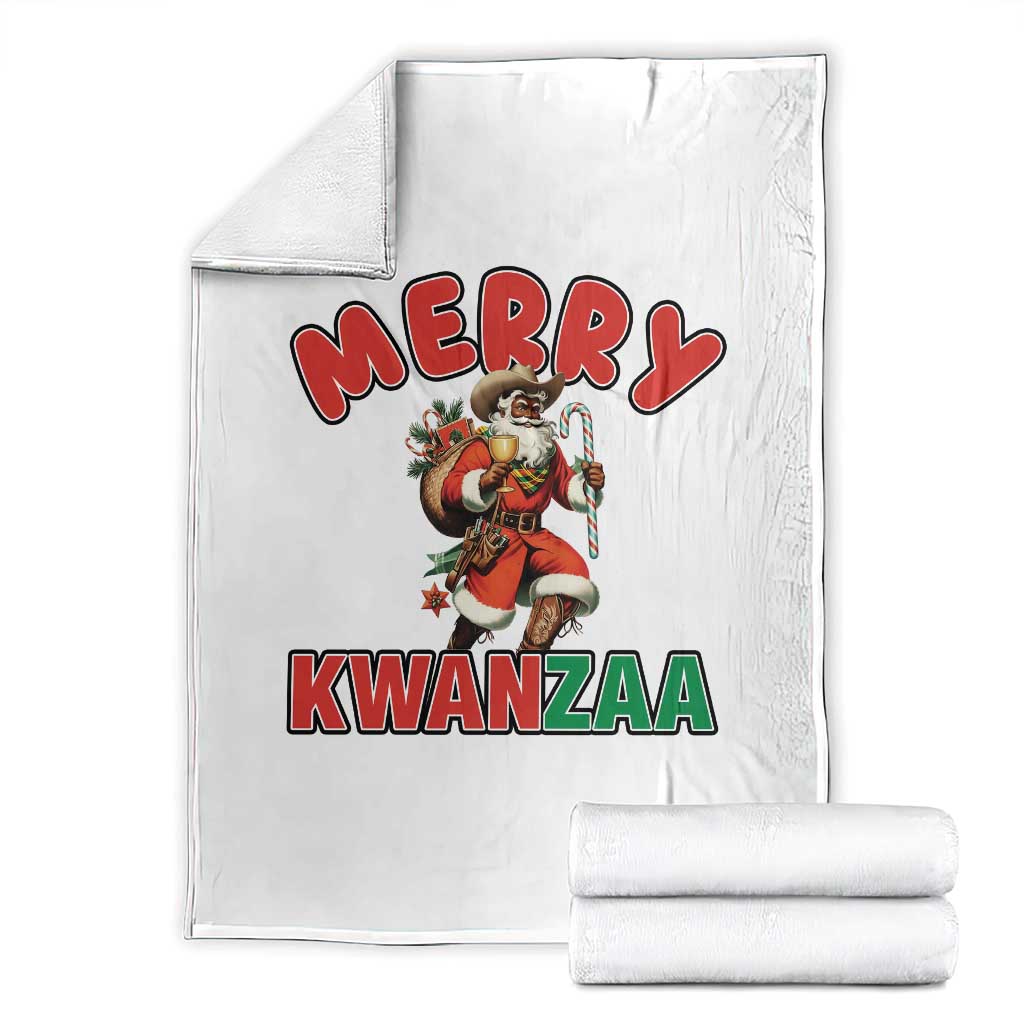 Merry Kwanzaa Cowboy Black Santa Throw Blanket African American Christmas Gift - Wonder Print Shop