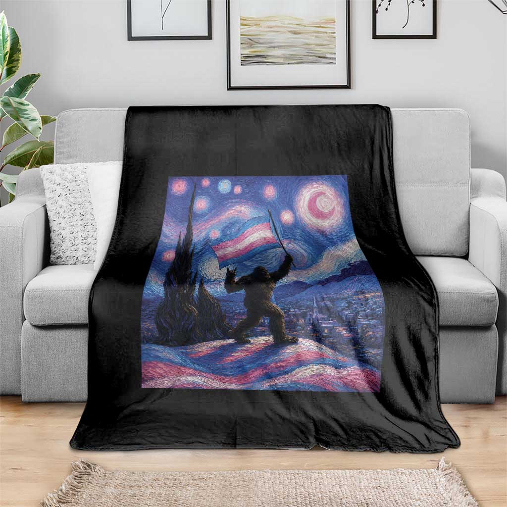 Bigfoot Starry Night Trans Rights Throw Blanket Sasquatch LGBTQ Pride