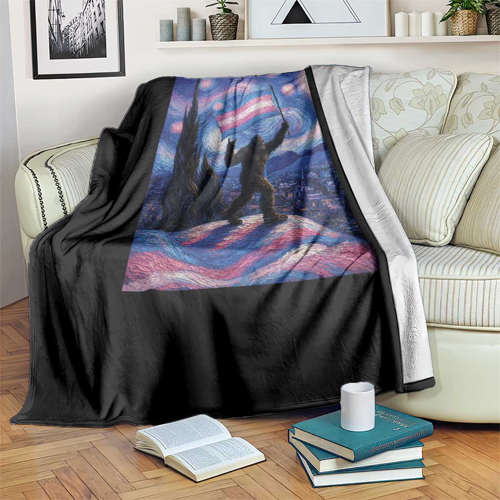 Bigfoot Starry Night Trans Rights Throw Blanket Sasquatch LGBTQ Pride