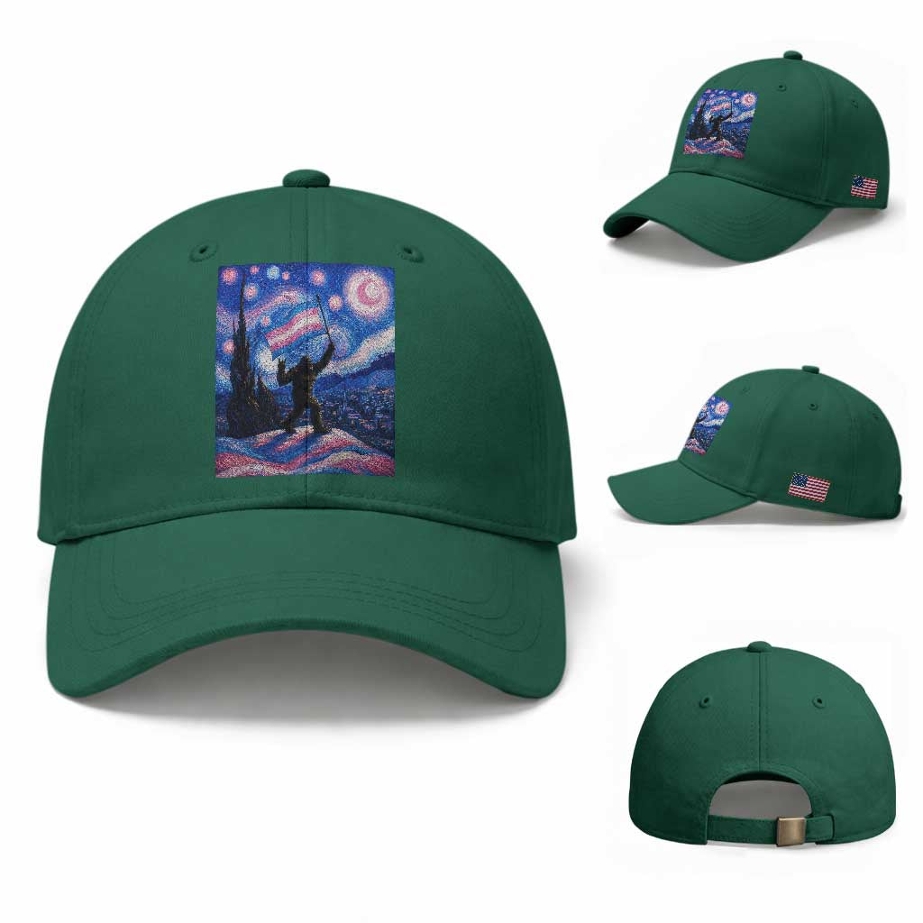 Bigfoot Starry Night Trans Rights Baseball Cap Sasquatch LGBTQ Pride