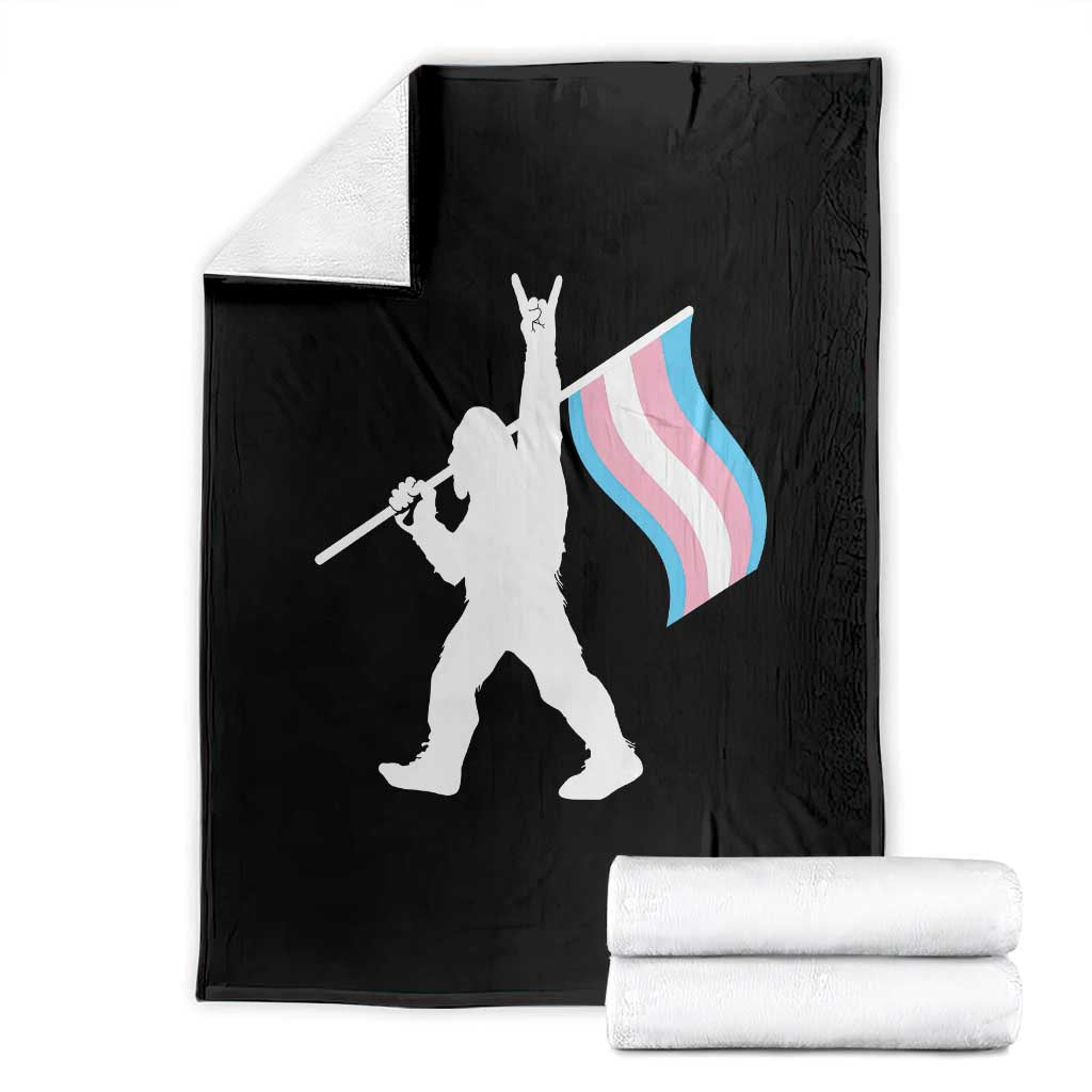 Bigfoot Rock On Trans Pride Flag Throw Blanket Sasquatch LGBTQ Ally