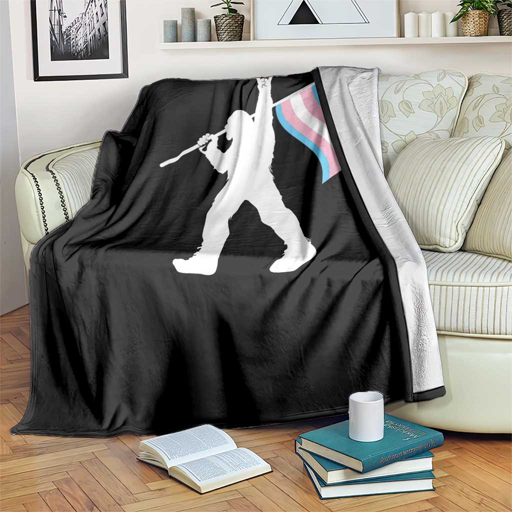 Bigfoot Rock On Trans Pride Flag Throw Blanket Sasquatch LGBTQ Ally