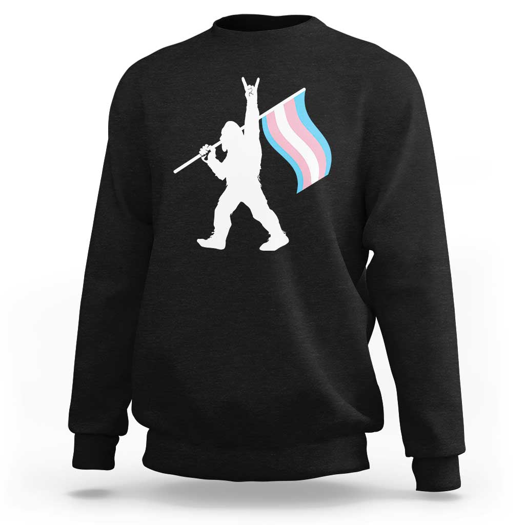 Bigfoot Rock On Trans Pride Flag Sweatshirt Sasquatch LGBTQ Ally