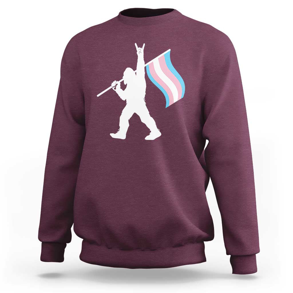 Bigfoot Rock On Trans Pride Flag Sweatshirt Sasquatch LGBTQ Ally