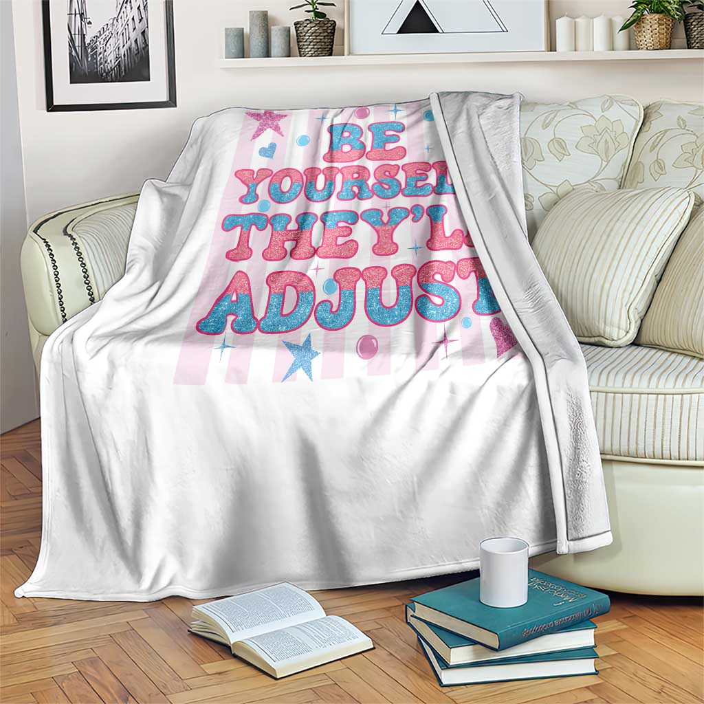 Striped Glitter Effect Printed Trans Rights Throw Blanket Be Yourself They Will Adjust