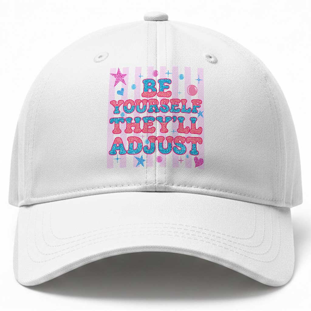 Striped Glitter Effect Printed Trans Rights Baseball Cap Be Yourself They Will Adjust