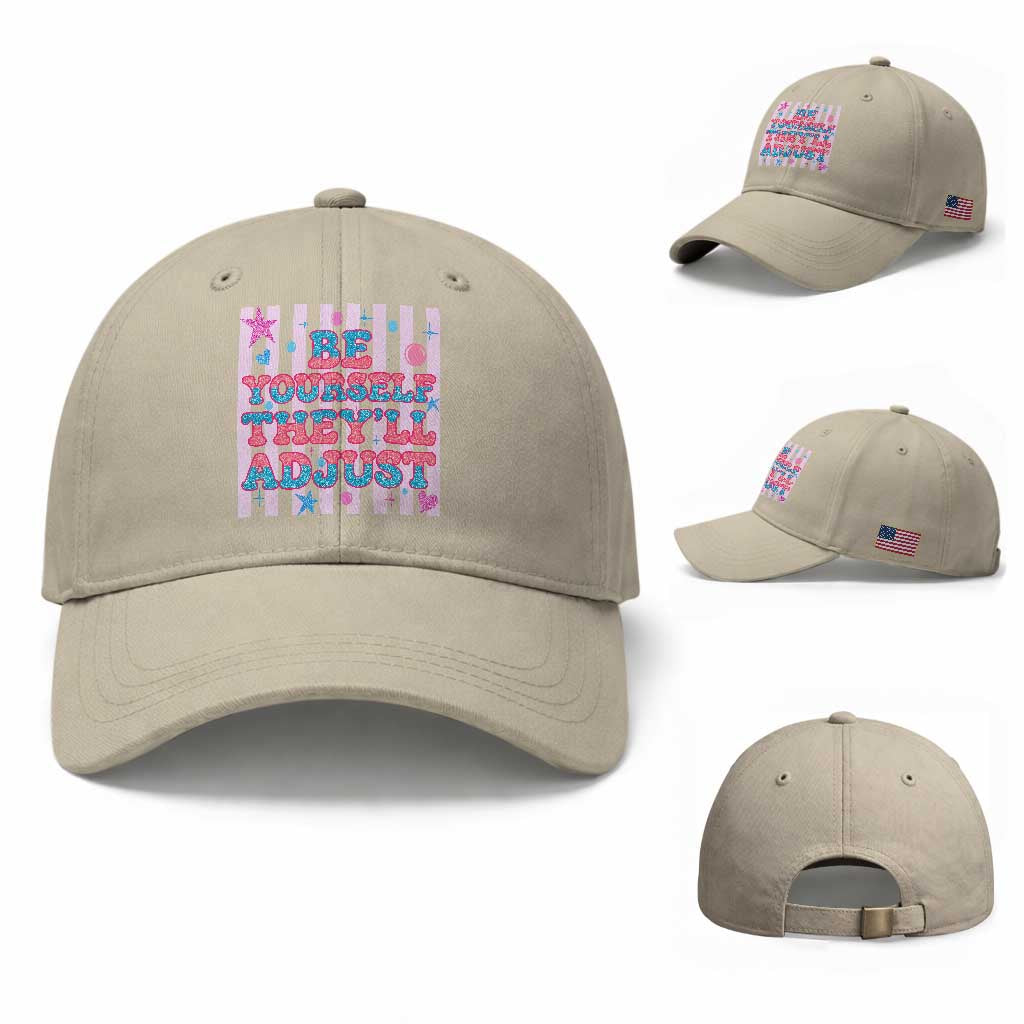 Striped Glitter Effect Printed Trans Rights Baseball Cap Be Yourself They Will Adjust