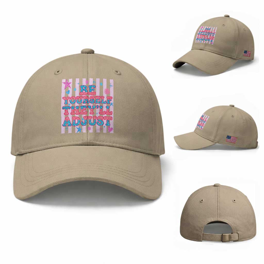 Striped Glitter Effect Printed Trans Rights Baseball Cap Be Yourself They Will Adjust