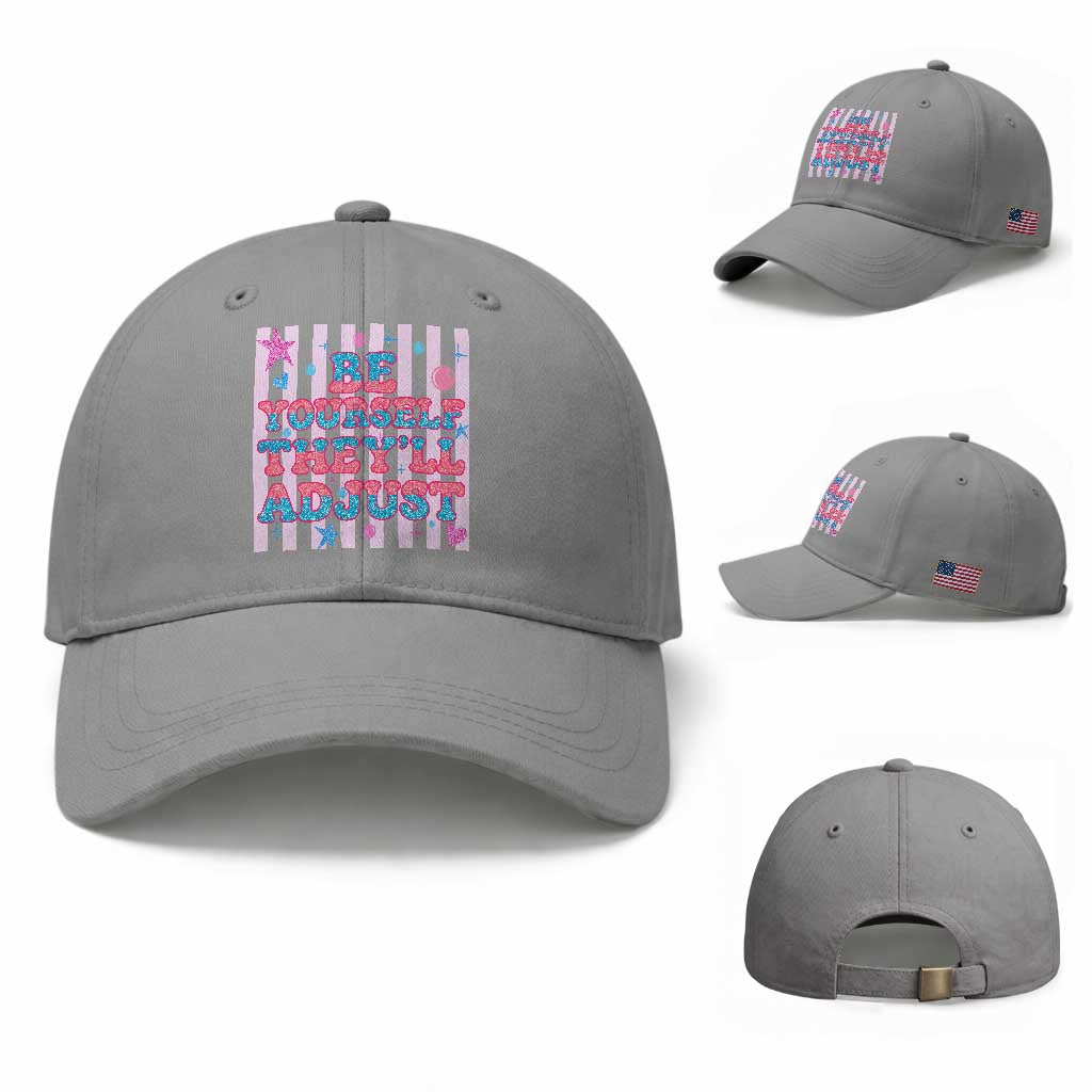 Striped Glitter Effect Printed Trans Rights Baseball Cap Be Yourself They Will Adjust
