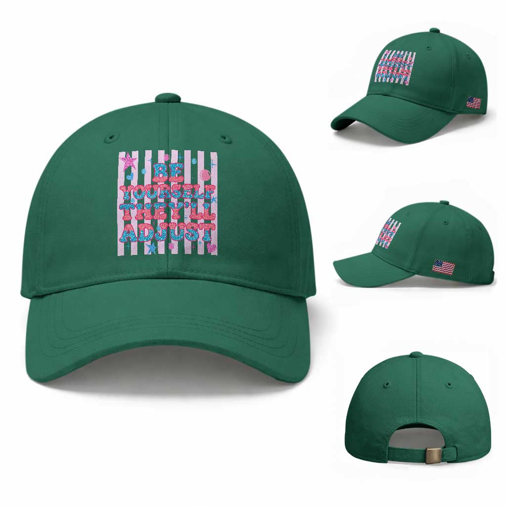 Striped Glitter Effect Printed Trans Rights Baseball Cap Be Yourself They Will Adjust