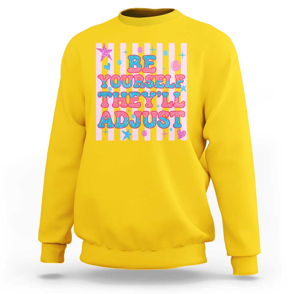 Striped Glitter Effect Printed Trans Rights Sweatshirt Be Yourself They Will Adjust
