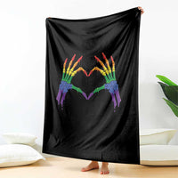 Rainbow Skeleton Heart Hands Throw Blanket LGBTQ Pride Support Graphic