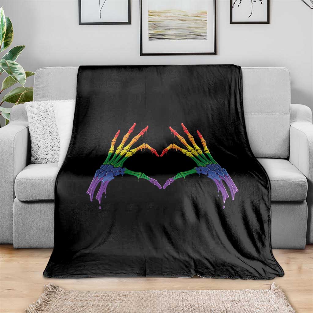 Rainbow Skeleton Heart Hands Throw Blanket LGBTQ Pride Support Graphic