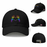 Rainbow Skeleton Heart Hands Baseball Cap LGBTQ Pride Support Graphic