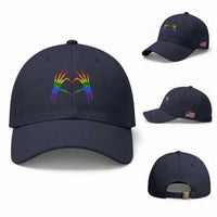 Rainbow Skeleton Heart Hands Baseball Cap LGBTQ Pride Support Graphic