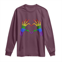 Rainbow Skeleton Heart Hands Long Sleeve Shirt LGBTQ Pride Support Graphic