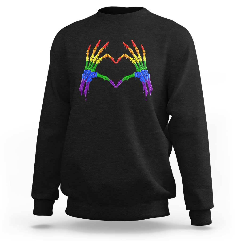 Rainbow Skeleton Heart Hands Sweatshirt LGBTQ Pride Support Graphic