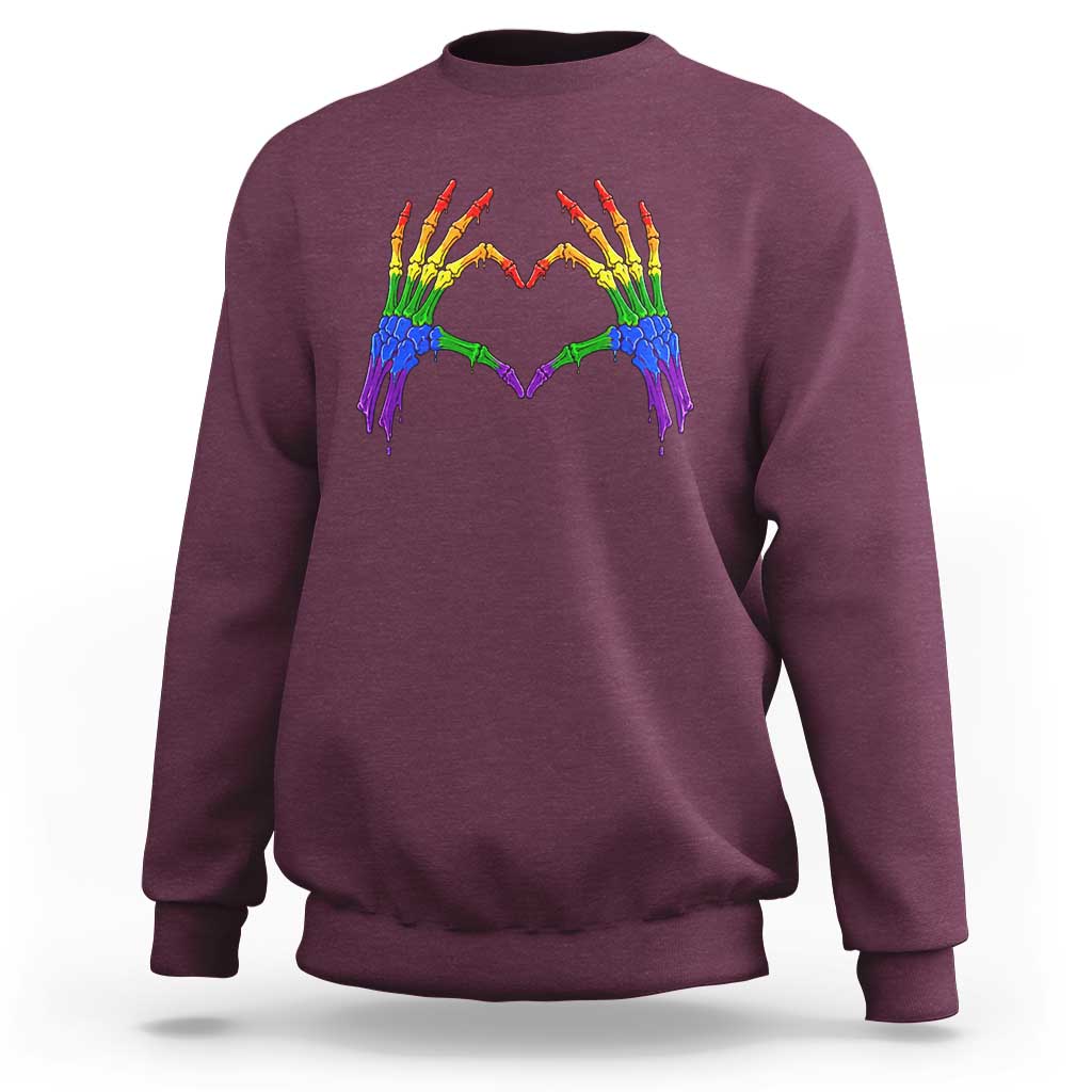 Rainbow Skeleton Heart Hands Sweatshirt LGBTQ Pride Support Graphic