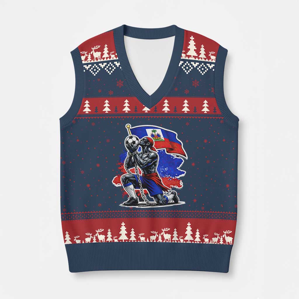 Proud Haiti Soccer Fan V-Neck Knit Sweater Vest Ayiti Heritage Pride