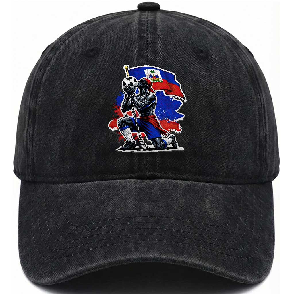 Proud Haiti Soccer Fan Washed Cotton Baseball Cap Ayiti Heritage Pride