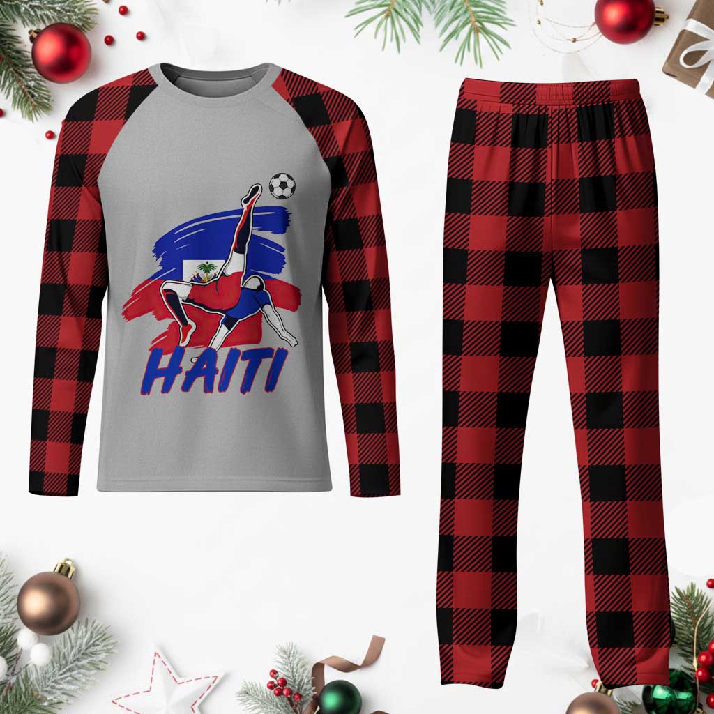 Caribbean Soccer Lover Gift Plaid Pajama Set Haitian Heritage Pride