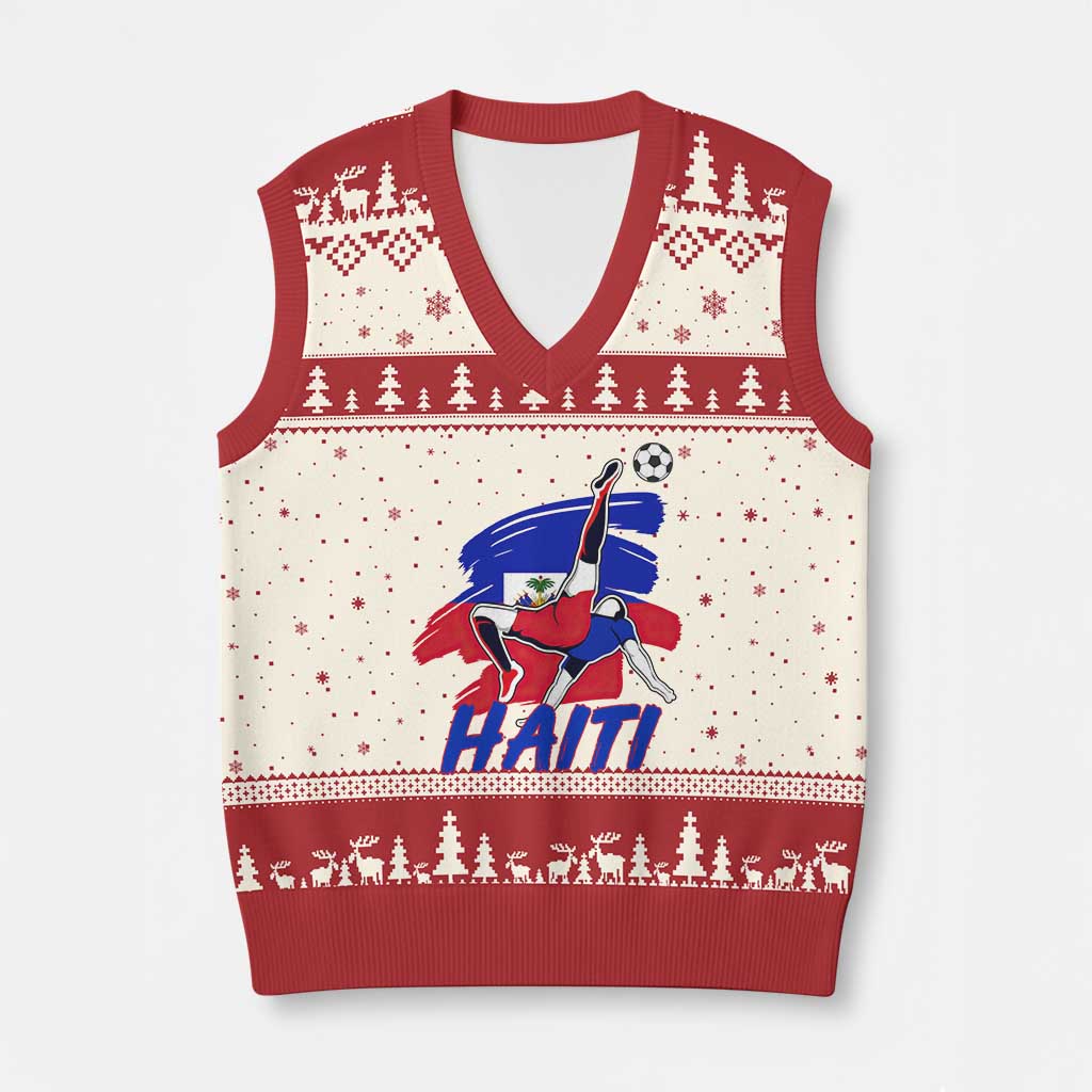 Caribbean Soccer Lover Gift V-Neck Knit Sweater Vest Haitian Heritage Pride