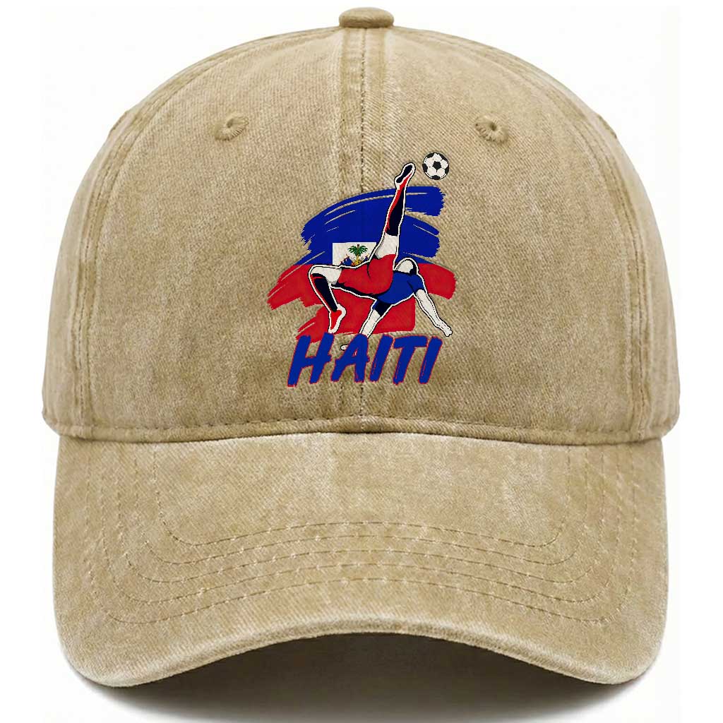 Caribbean Soccer Lover Gift Washed Cotton Baseball Cap Haitian Heritage Pride