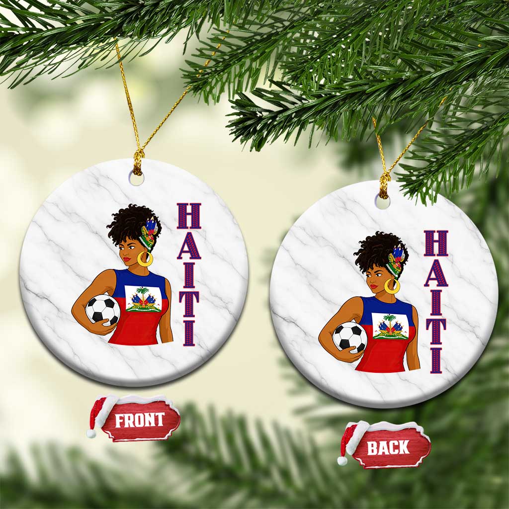 Haitian Soccer Fan Girl Ceramic Ornament Ayiti Heritage Pride Football Lover