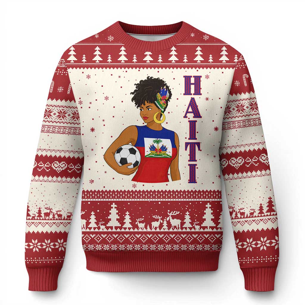 Haitian Soccer Fan Girl Ugly Christmas Sweater Ayiti Heritage Pride Football Lover
