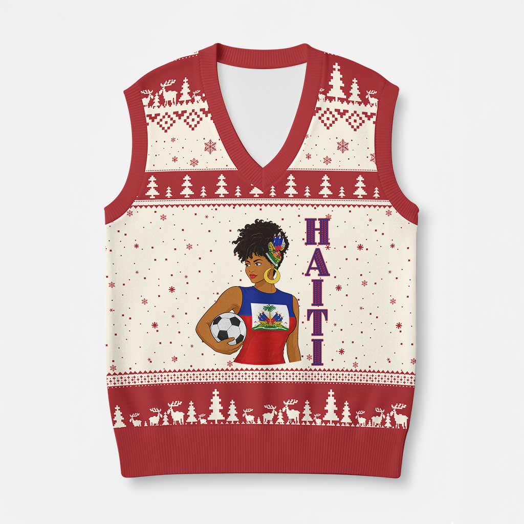Haitian Soccer Fan Girl V-Neck Knit Sweater Vest Ayiti Heritage Pride Football Lover