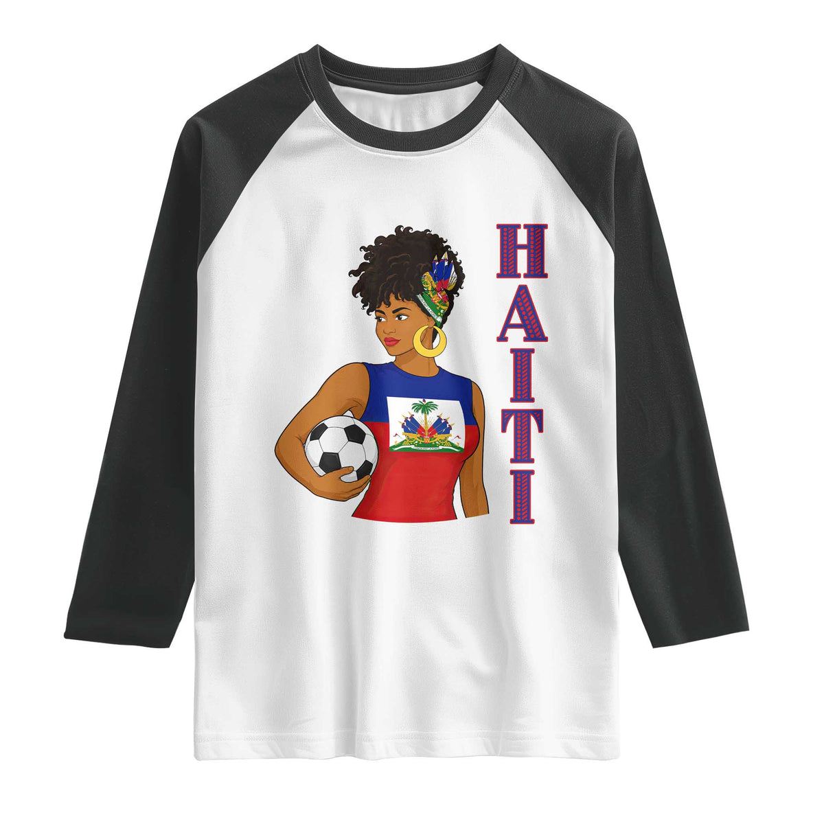 Haitian Soccer Fan Girl Raglan Shirt Ayiti Heritage Pride Football Lover