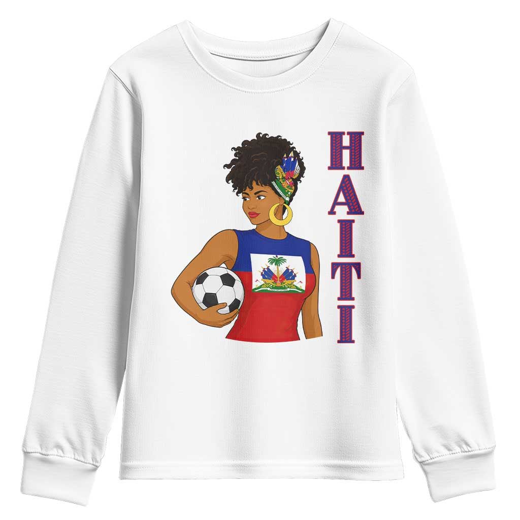 Haitian Soccer Fan Girl Youth Sweatshirt Ayiti Heritage Pride Football Lover