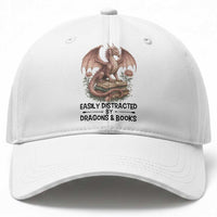 Easily Distracted By Dragon And Books Baseball Cap Funny Book Lover