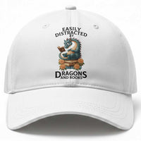 Easily Distracted By Dragon And Books Baseball Cap Cute Book Lover Gift