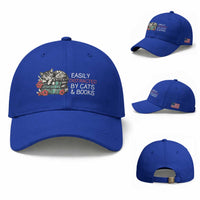 Easily Distracted By Cats And Books Baseball Cap Funny Book Lover Gift