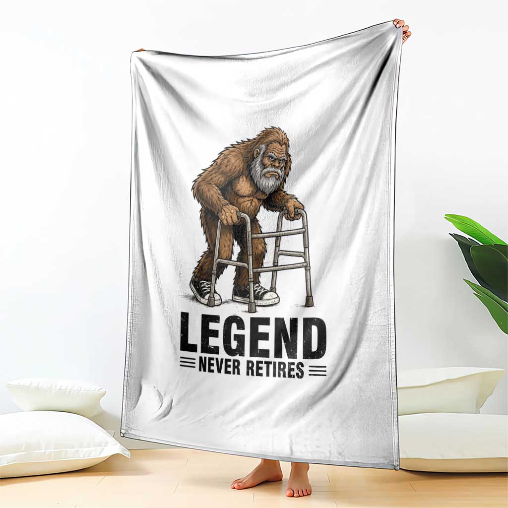 Funny Old Bigfoot Retirement Gift Throw Blanket Legend Never Retires