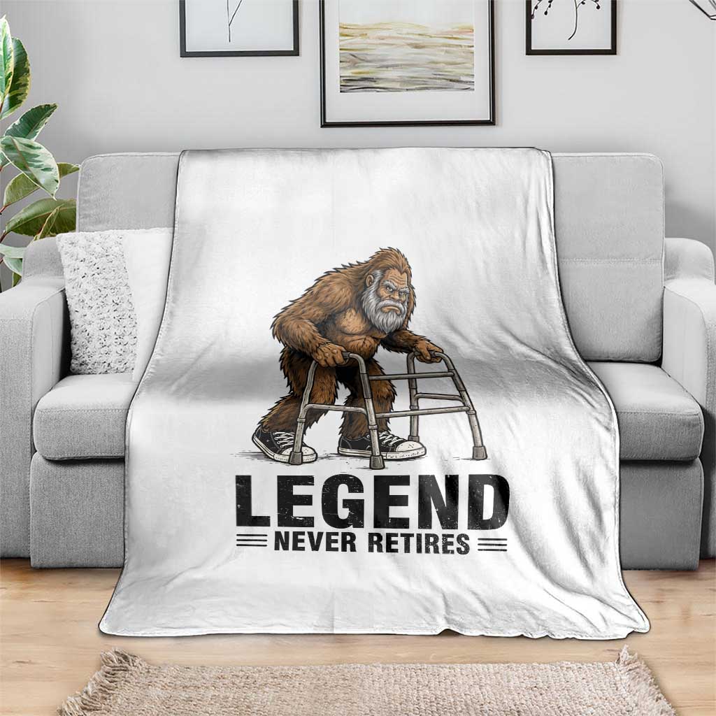 Funny Old Bigfoot Retirement Gift Throw Blanket Legend Never Retires
