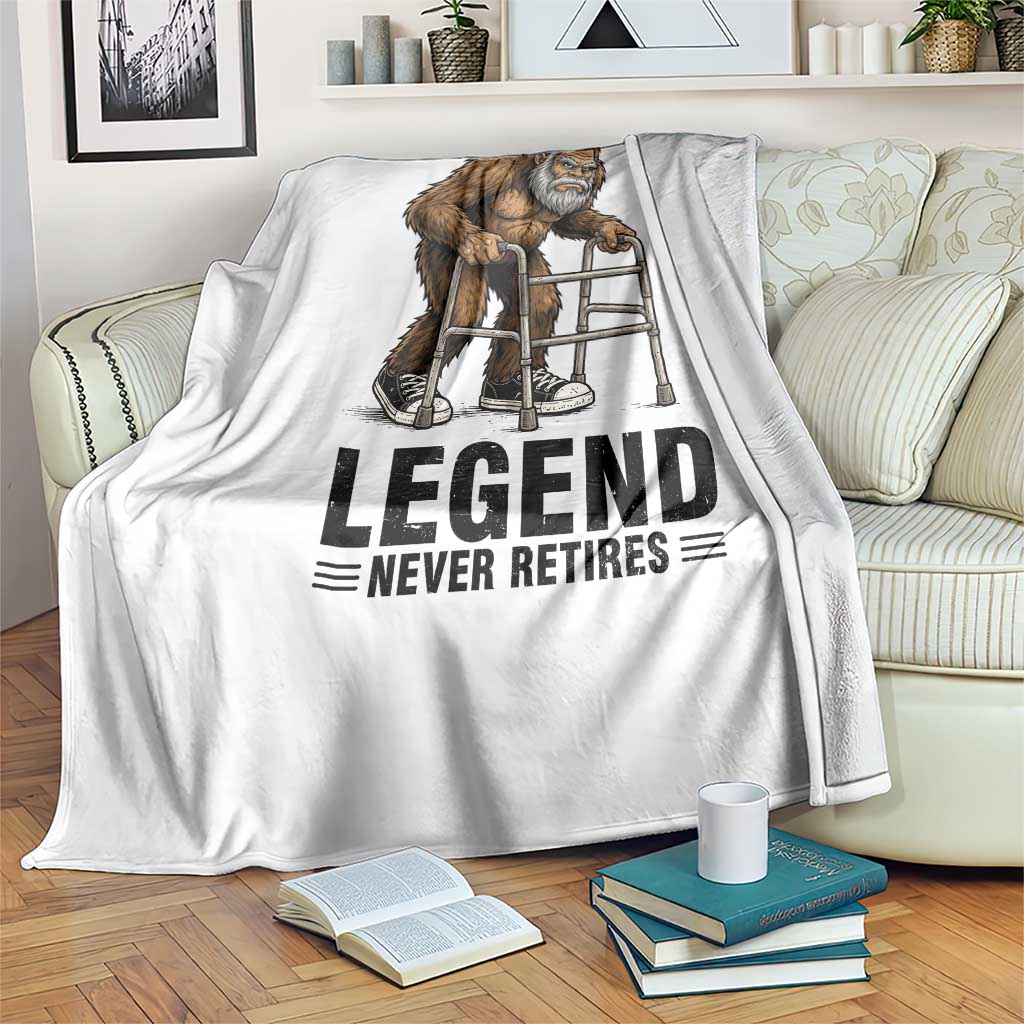 Funny Old Bigfoot Retirement Gift Throw Blanket Legend Never Retires