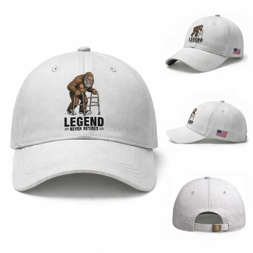 Funny Old Bigfoot Retirement Gift Baseball Cap Legend Never Retires