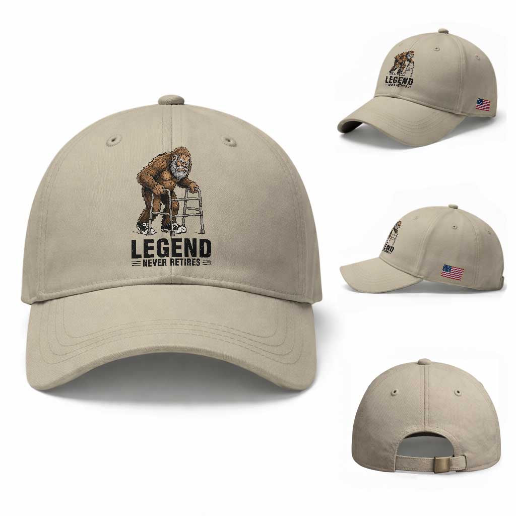 Funny Old Bigfoot Retirement Gift Baseball Cap Legend Never Retires