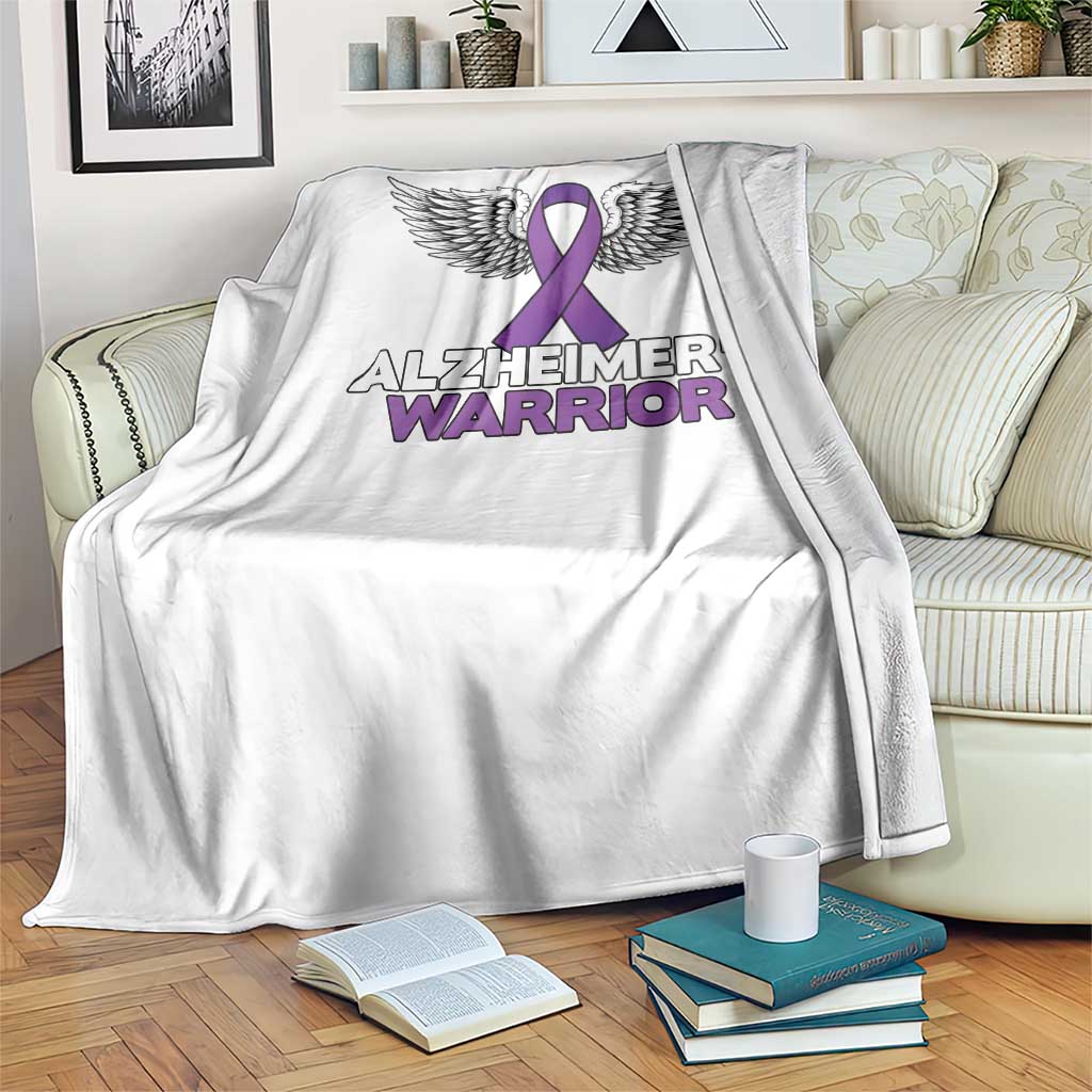 Alzheimers Warrior Throw Blanket Purple Ribbon Angel Wings Memory Support Gift