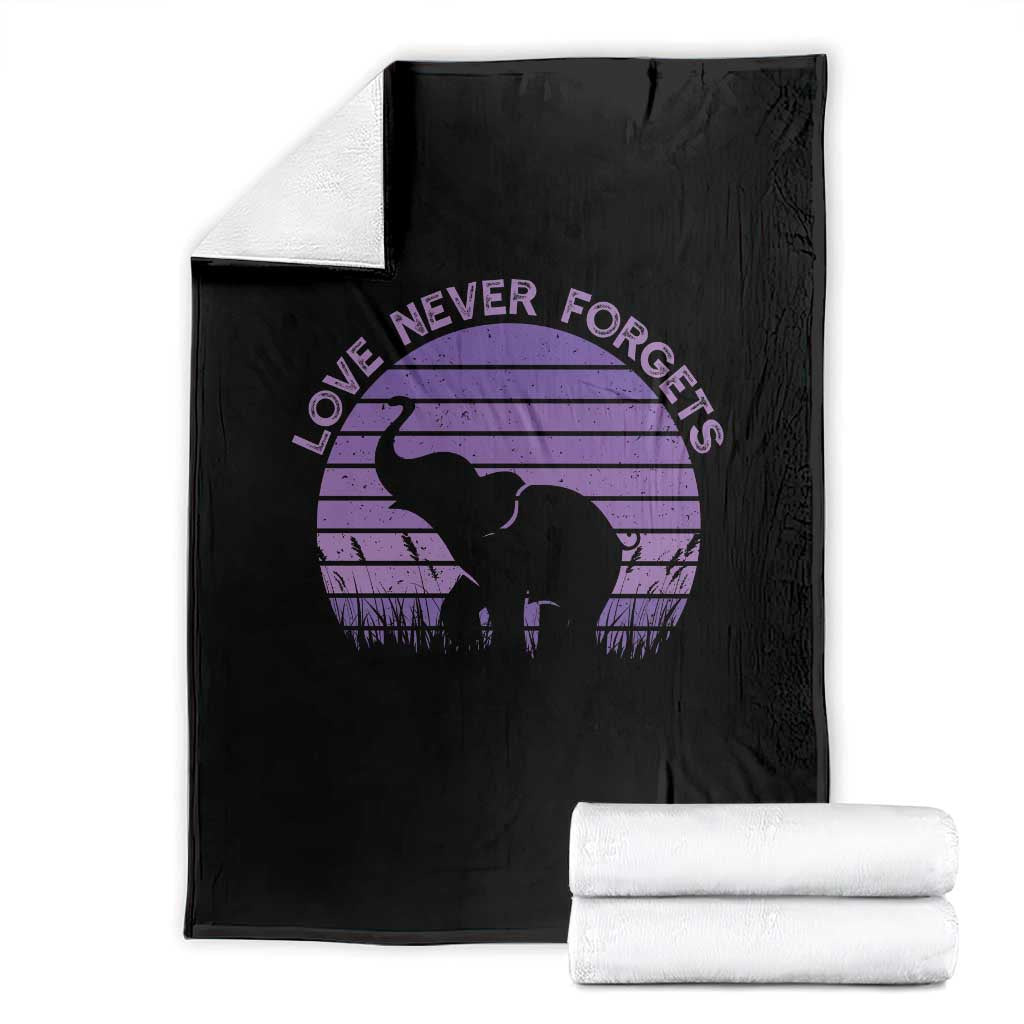 Alzheimer's Awareness Support Throw Blanket Vintage Elephant Love Never Forgets
