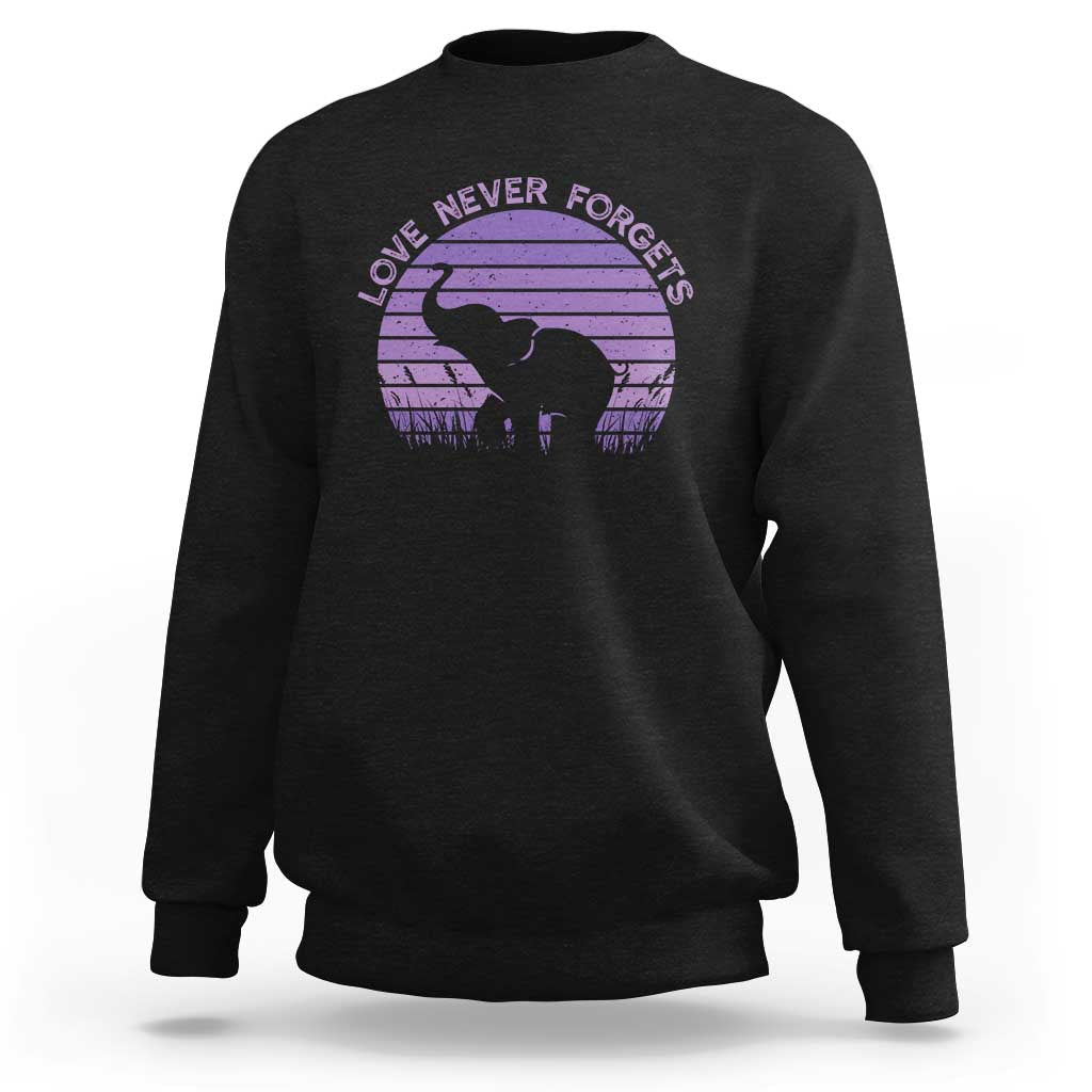 Alzheimer's Awareness Support Sweatshirt Vintage Elephant Love Never Forgets