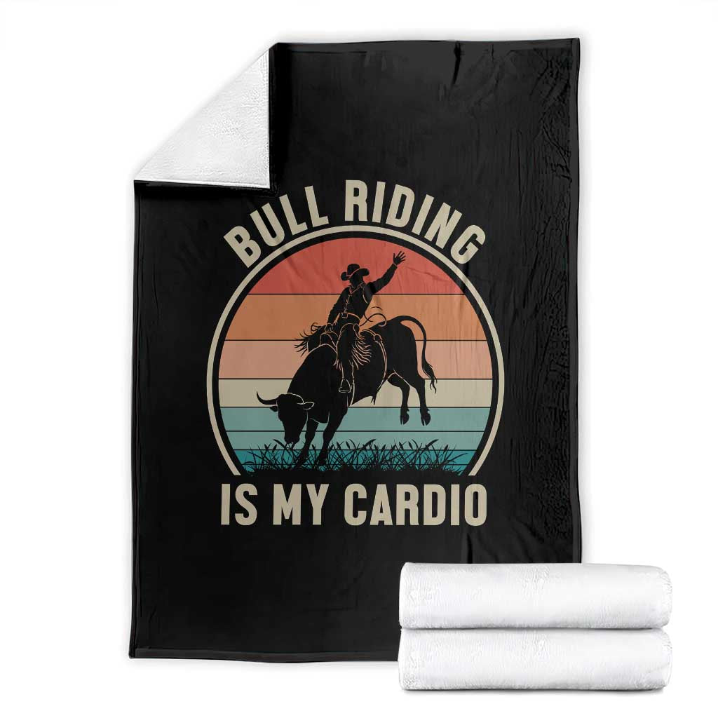 Vintage Cowboy Bucking Bull Gift Throw Blanket Bull Riding Is My Cardio