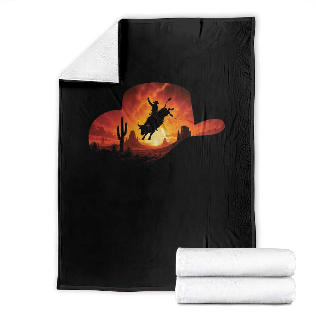 Vintage Cowboy Rodeo Bull Rider Throw Blanket Bucking Bull Desert Sunset Western Gift