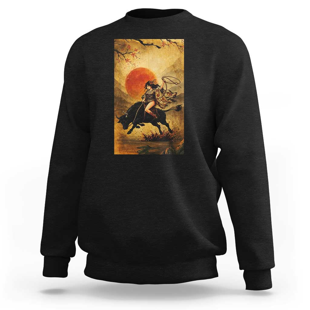 Japanese Geisha Cowgirl Bull Rider Sweatshirt Ukiyoe Kimono Vintage Western Rodeo Gift